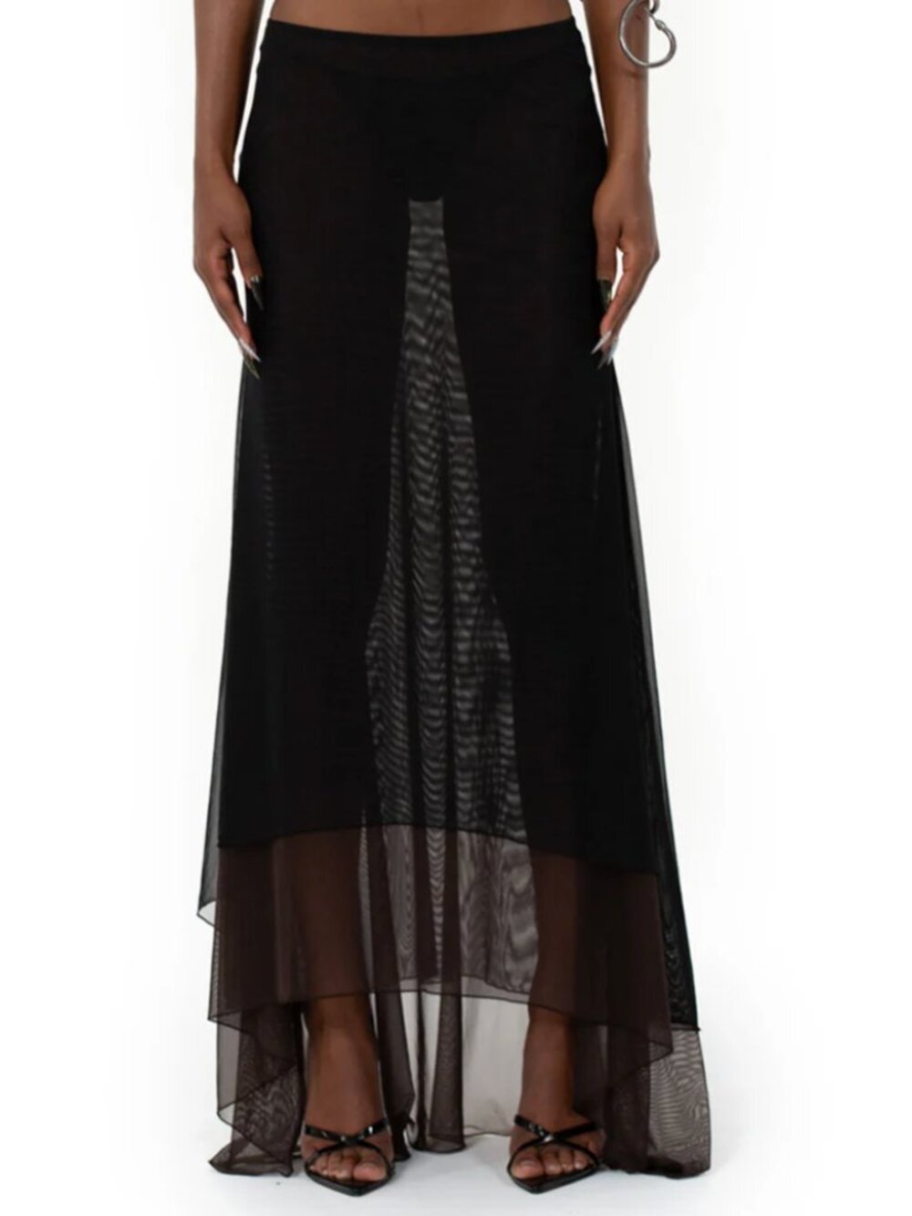 ZHILYOVA Mist Black Maxi Skirt - Semi Sheer Goth Grunge Boho Fairy Y2K - Size 6